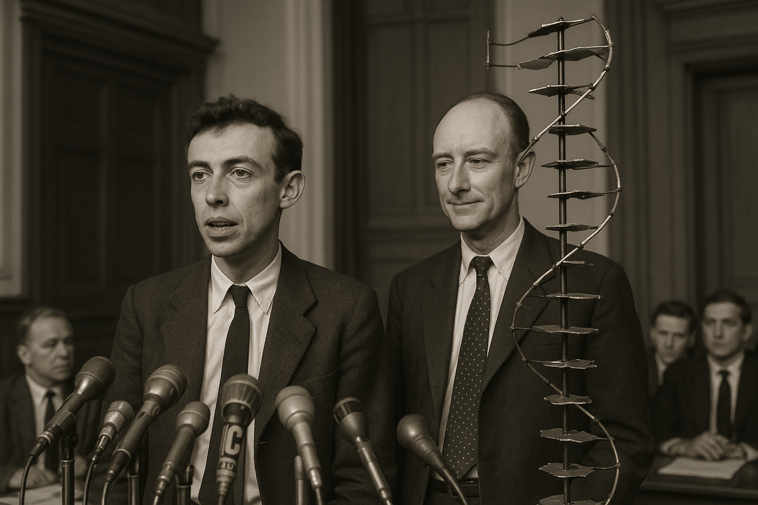 Watson a Crick oznamujú objav štruktúry DNA