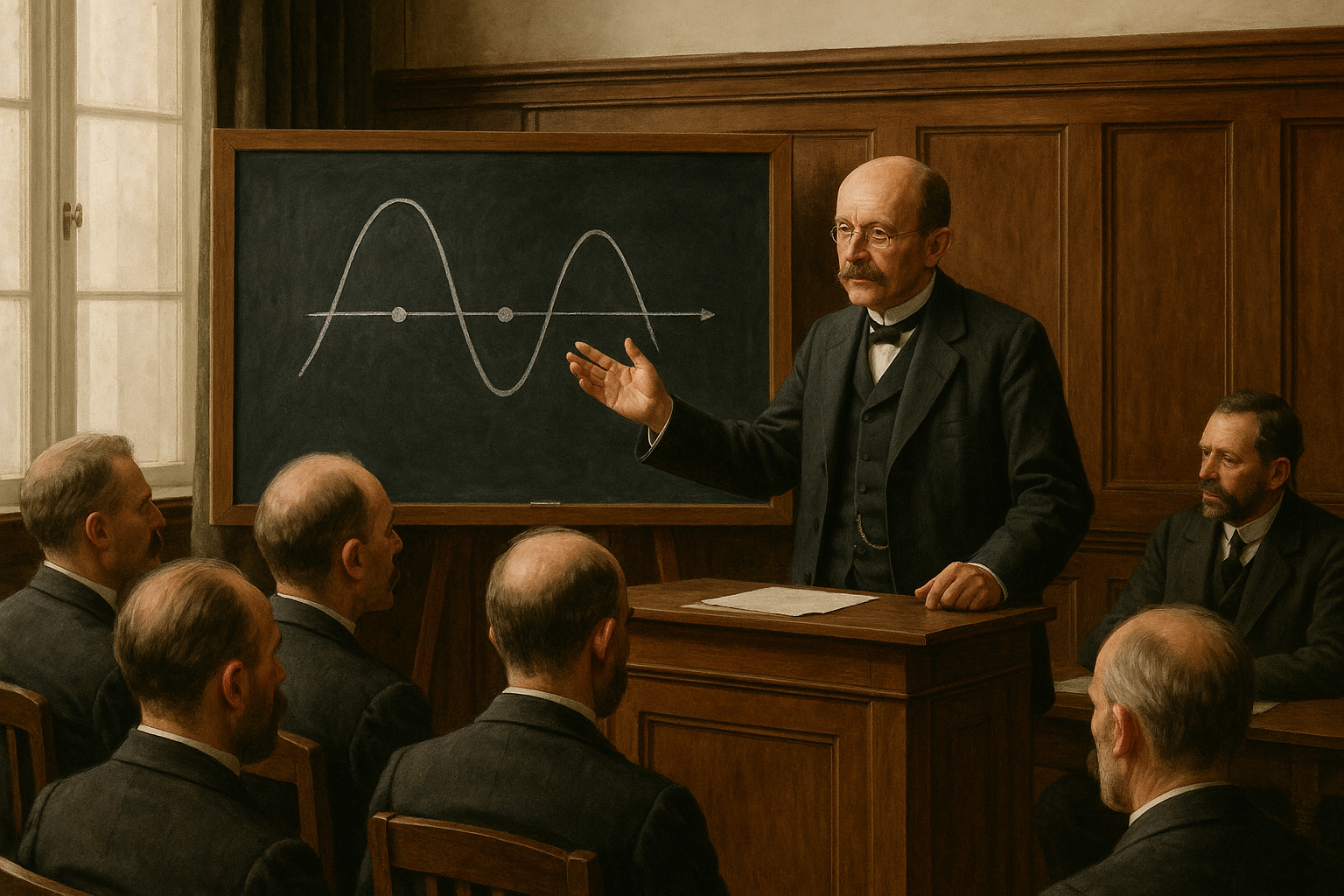 Max Planck predstavuje kvantovú hypotézu (zrod kvantovej teórie)