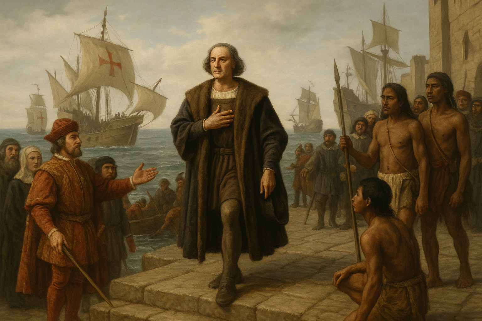 Kolumbus sa vracia do Španielska po prvej výprave do Nového sveta